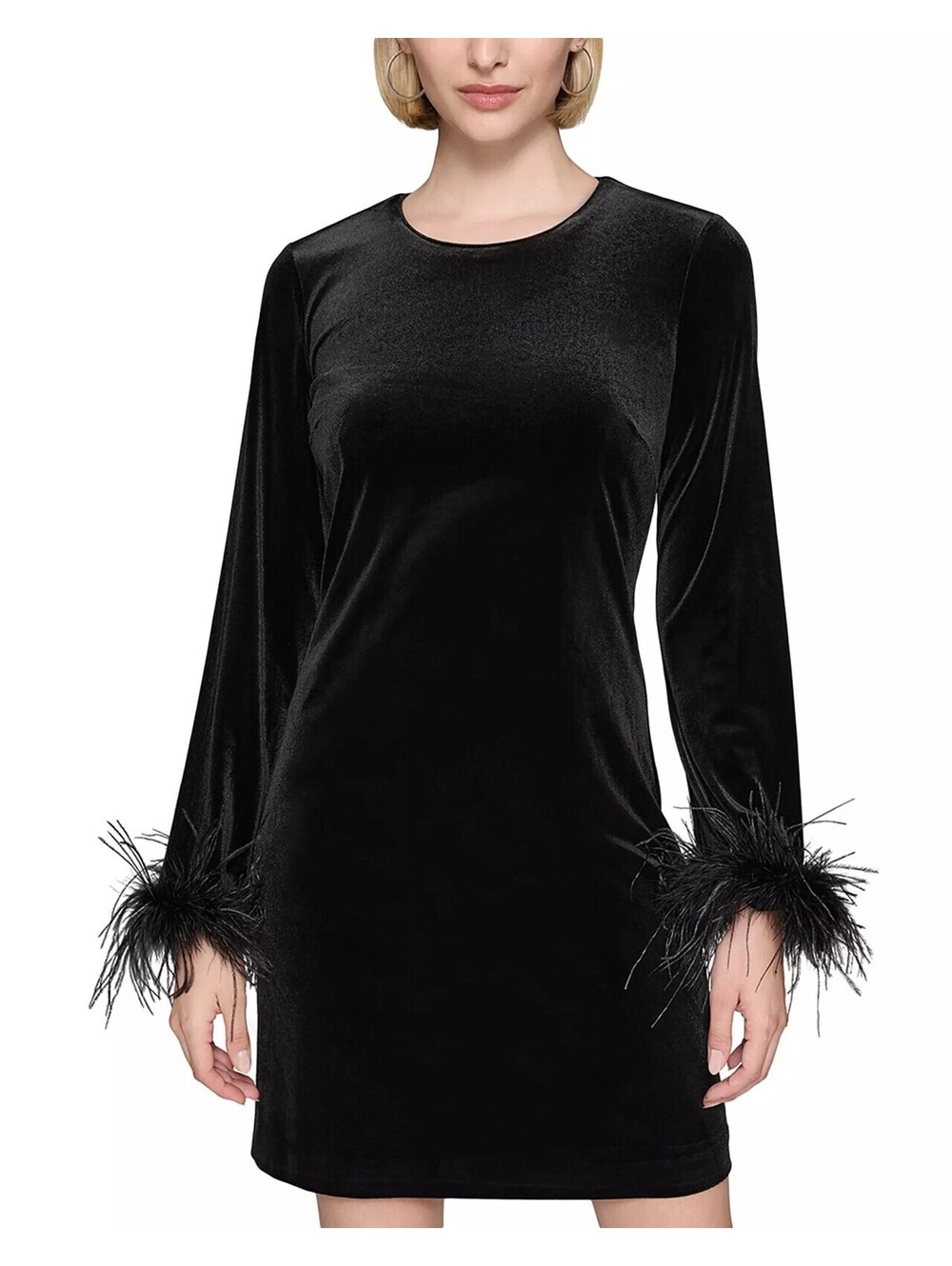 KARL LAGERFELD PARIS Velvet Feather-Trim Dress Women's 14